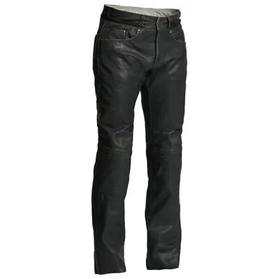 Halvarssons Seth Mens Washed Black Leather Motorcycle Motorbike Trousers-48 • £279.99