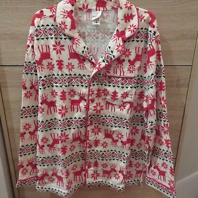 Hanna Anderson Christmas Reindeer Cotton Flannel Pajama Button Shirt Women Sz S • $15.99