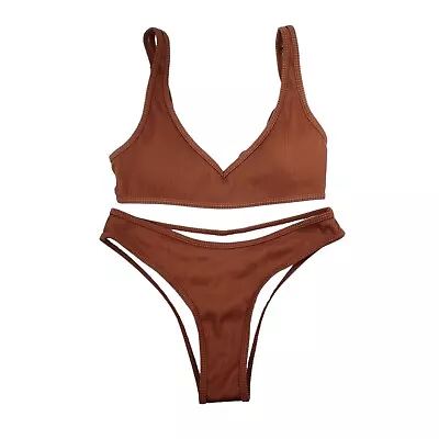 Zaful Bikini Swim Rust Color Textured Stripes Women's Size 4 • $13.99