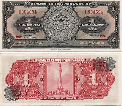 1967 Mexico Banknote 1 Peso CRISP UNC Paper Money Aztec Calendar Independence  • $3.99