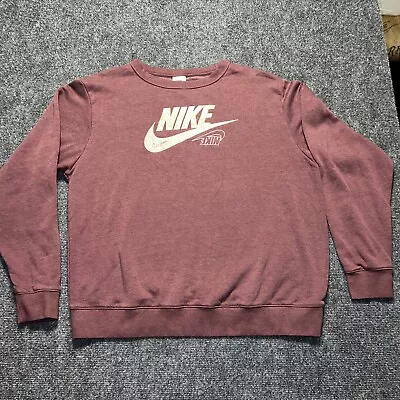 VTG NIKE Crew Neck Sweatshirt Faded Maroon Swoosh Sz L White Label Made In USA • $25