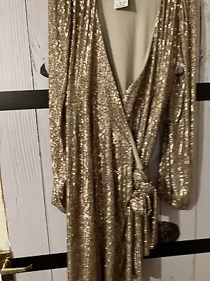 George Maternity Gold Sequins Wrap Round Dress 14 BNWT Long Sleeves  • £10