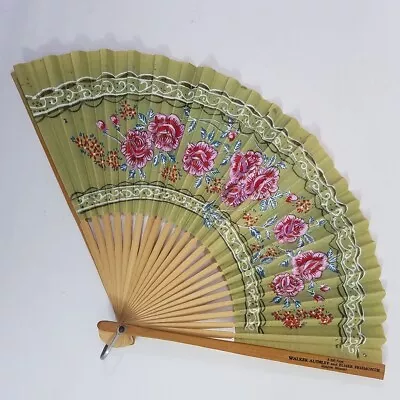 Vtg Hand Fan Audsley Friemonth Funeral Advertising Green Pink Roses Missouri • $21.99