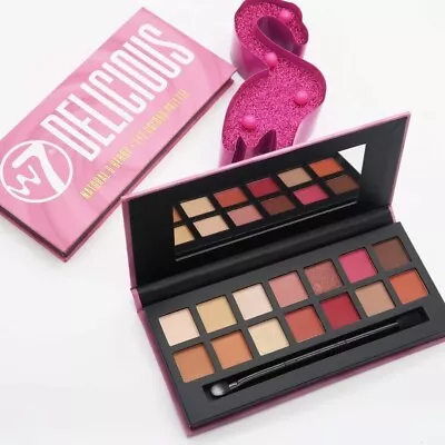 W7 Delicious Eyeshadow Palette - 14 Natural & Berry Eye Colour Shadows + Brush • £5.19