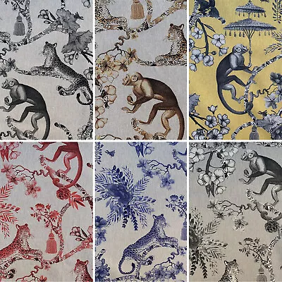 Oriental Print Chinoiserie Whimsy Cotton Rich Linen Fabric For Upholstery Craft • £6.49