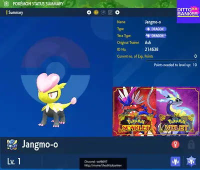 Pokemon Scarlet/Violet ✨SHINY JANGMO-O  Lv.1 TEAL MASK 6IV Adamant FAST TRADE • $9.96