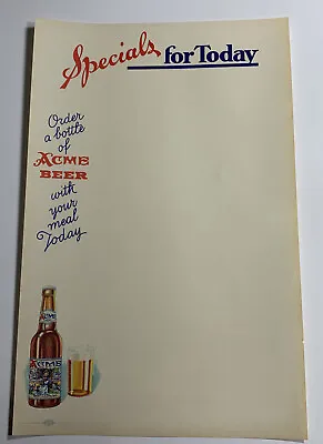 1930’s Acme Beer Menu Sheet NOS Mint Unused San Francisco California • $12.95