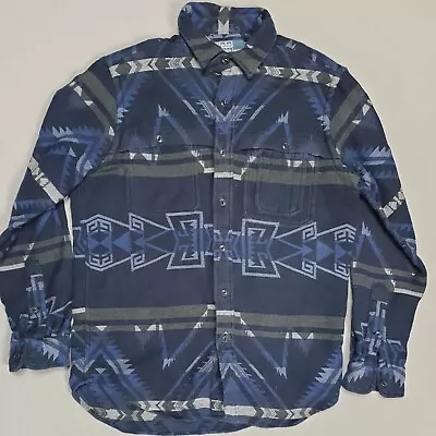 £100 • Buy Polo Ralph Lauren Mens  Blue Aztec Pattern Over Shirt- 100% Cotton - Size Medium