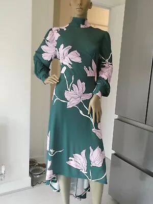 *KAREN MILLEN* Ladies ROSE FLORAL DROP HEM DRESS Jersey Green Uk14 EC Rrp£319 • £0.99