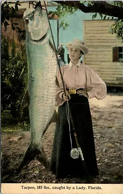 185 LB Tarpon Lady With Fly Rod Florida Artistic Series Drew Co.  -  A22 • $15.75