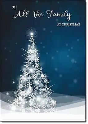 Doodlecards To All The Family Christmas Card Blue Abstract Christmas Tree • £3.49