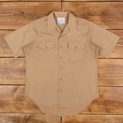 Vintage Creighton Military Shirt Button L USA Made 80s US Navy Mens Beige • £29.69