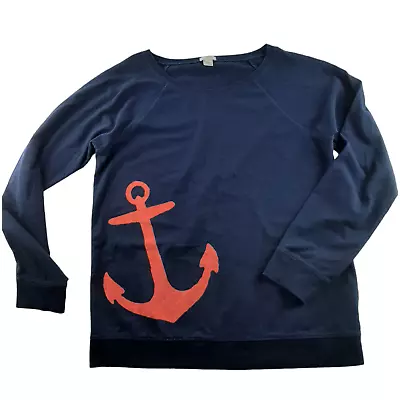 J Crew Women's Navy Blue Coral Pink Anchor Long Sleeve T-Shirt Nautical M • $6.99