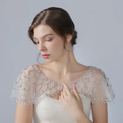 £107.52 • Buy Minimalist Water Drop Crystals Simple Shoulder Applique Elegant Wedding Shawl