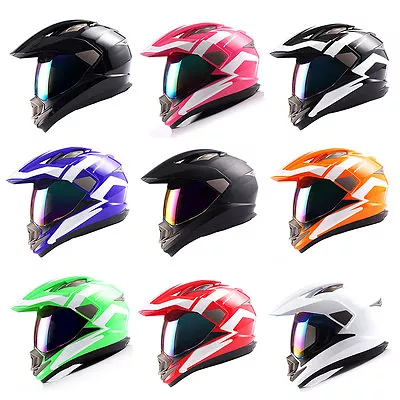 Dual Sport Motorcycle Motocross Full Face Helmet Black Blue Green Pink Red White • $74.95