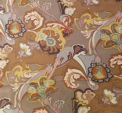 Burnt Chocolate Silk Habotai With Beaded & Embroidered Filigree Flourish Print • $32