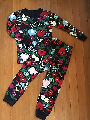 $22.99 • Buy Hanna Andersson Holiday Floral Organic PJs Pajamas Long Sleeve Black 90 Size 3