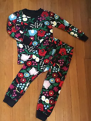 Hanna Andersson Holiday Floral Organic PJs Pajamas Long Sleeve Black 90 Size 3 • $22.99