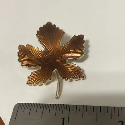 Vintage Enamel Maple Leaf Brooch Pin Brown Rose Gold Iridescent Lapel Canada • $12.99