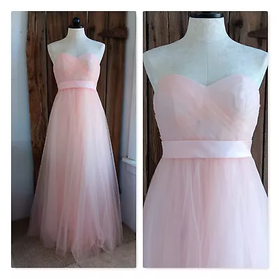 COCOMELODY Pink Formal Strapless Prom Dress Long Womens Tulle Netting Lined • £33.24