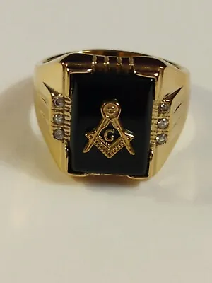Vintage Men's Stainless Steel Masonic Cocktail Ring Size 11.5 Golden  • $14.99