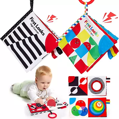 Hahaland 2 Pack Baby Toys 0-6 Months High Contrast Soft Baby Books Hangable Se • £14.12