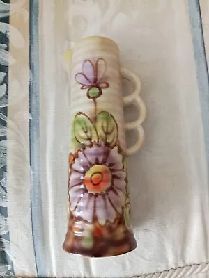 Royal Art Pottery Longton Jug Vase Ribbed Triple Handle 1950s 1960s Floral • £19.99