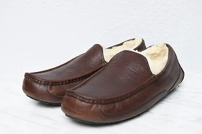 UGG Australia 5379 Ascot Leather Loafer Slippers Mens Size 11 Sheepskin Lined • $84.95