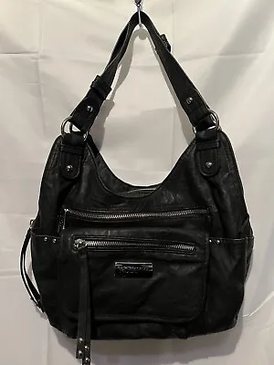 Rosetti Black Faux Leather Tote Handbag Purse Multi Pocket Zipper Snap Shoulder • $19.99