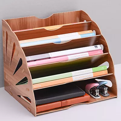 5 Tier Wooden File Holder Organizer Creative Magazine Rack Office File Folder US • $19.95