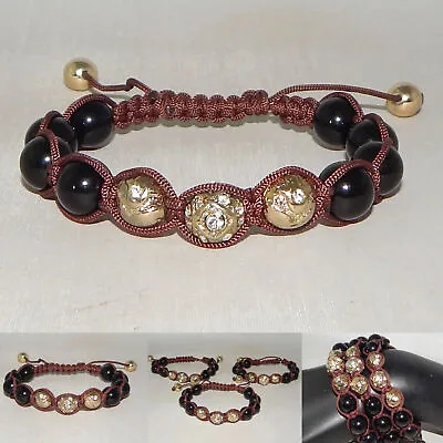 Unisex Men/women Set Of 3 Black Beads With Goldtone Balls Shamballa Bracelets! • $10.16