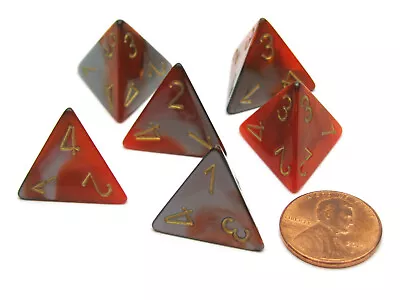 Gemini 18mm 4 Sided D4 Chessex Dice 6 Pieces - Orange-Steel With Gold • $6.44