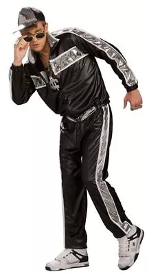 Rap Idol Costume Mens Adults Black & Silver Tracksuit W Cap 1980s 1990s Party • $62.85