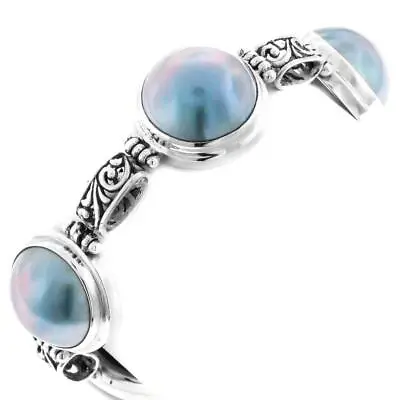 925 Silver 5 Link South Pacific Cultured Blue Mabe Pearl Sterling Bracelet 7-8  • $99.95