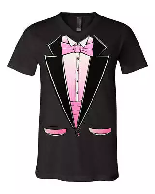 Pink Tuxedo V-Neck T-Shirt Funny Party Wedding Birthday Tux • $22.95