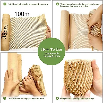  Eco Friendly Honeycomb Cushioning Bubble Wrap Roll Gift Packing Kraft Paper  • £27.99