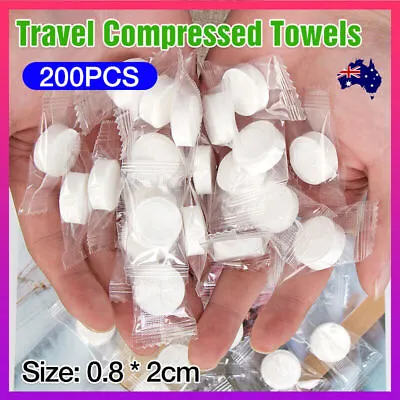 $22.08 • Buy 200PCS Travel Compressed Towels Tablet Wash Cloths Camping Hand Towel 0.8CM AU