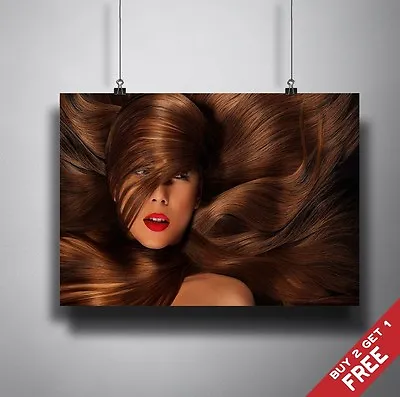 Long Brown Hair Poster A3 A4 * Hairdresser Hairstyle Beauty Salon Art Display • £4.49