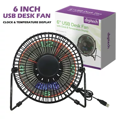 $33.90 • Buy Desk Fan With Clock & Temperature USB Powered Adjustable Tilt 6in AU STOCK