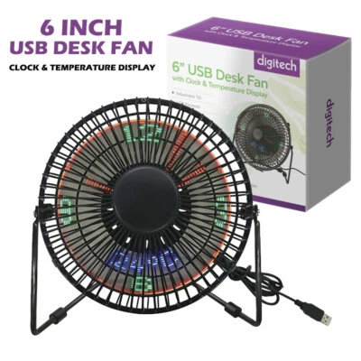 $33.90 • Buy Desk Fan With Clock & Temperature USB Powered Adjustable Tilt 6in AU STOCK