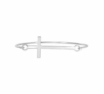 7  Polished Sideways Cross Bangle Bracelet Real Sterling Silver 925 • $45.09