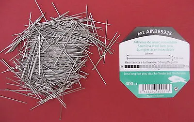 38mm X 0.59mm 400 Pins STAINLESS STEEL LACE MAKING/BRIDAL/WEDDING/SATIN PINS • £7