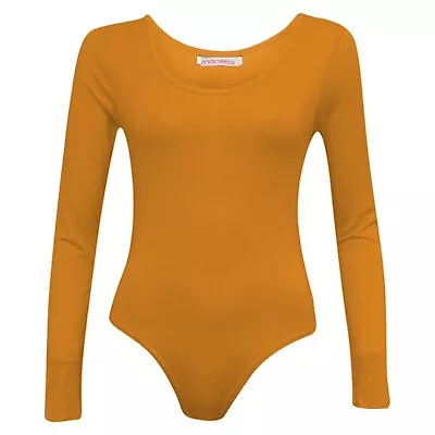 Women Long Sleeve Leotard Bodysuit Top Ladies Stretch Body Top Tee Shirt Uk8-26 • £7.35