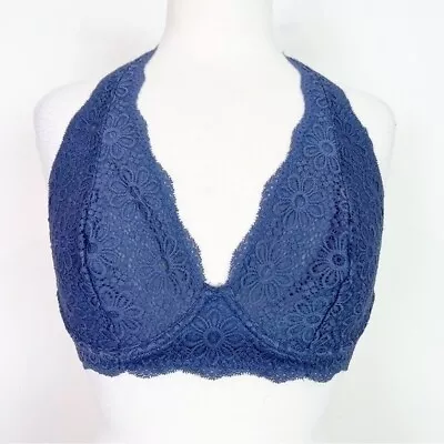 Aerie Blue Stretch Lace Halter Underwire Bra Sz 34d • £13.89