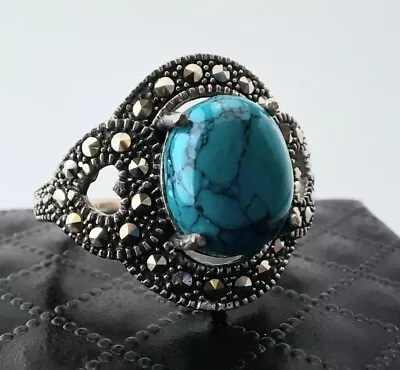 Sterling Silver Turquoise &  Marcasite Ring • £18.99