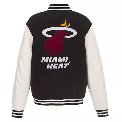 NBA Miami Heat Reversible Fleece Jacket PVC Sleeves Embroidered Logo JH Design • $129.99