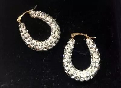 9 Carat Gold And Crystal Hoop Earrings - Warren James - New In Box And Unworn • £20