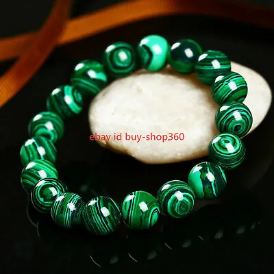 Handmade Natural 10mm Green Malachite Round Gemstone Beads Stretch Bracelet • $2.84