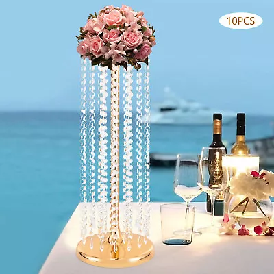 10 PCS Metal Gold Flower Vase Wedding Table Centerpieces Crystal Flower Stand • $155.80