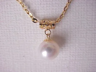 7.5mm Aaa Genuine White Pearl Pendant Solid 18kt Yellow Gold • $65